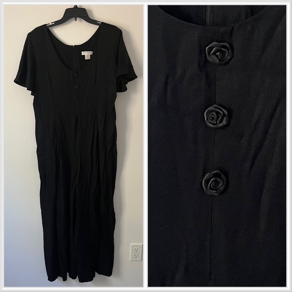Vintage 90s Goth Express Black Rose Maxi Y2K Jumpsuit Black 13 / 14